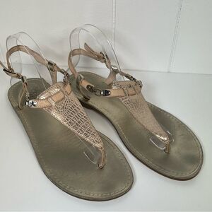 Vince Camuto Nude & Metallic Silver Leather T-Strap Sandals Size 9